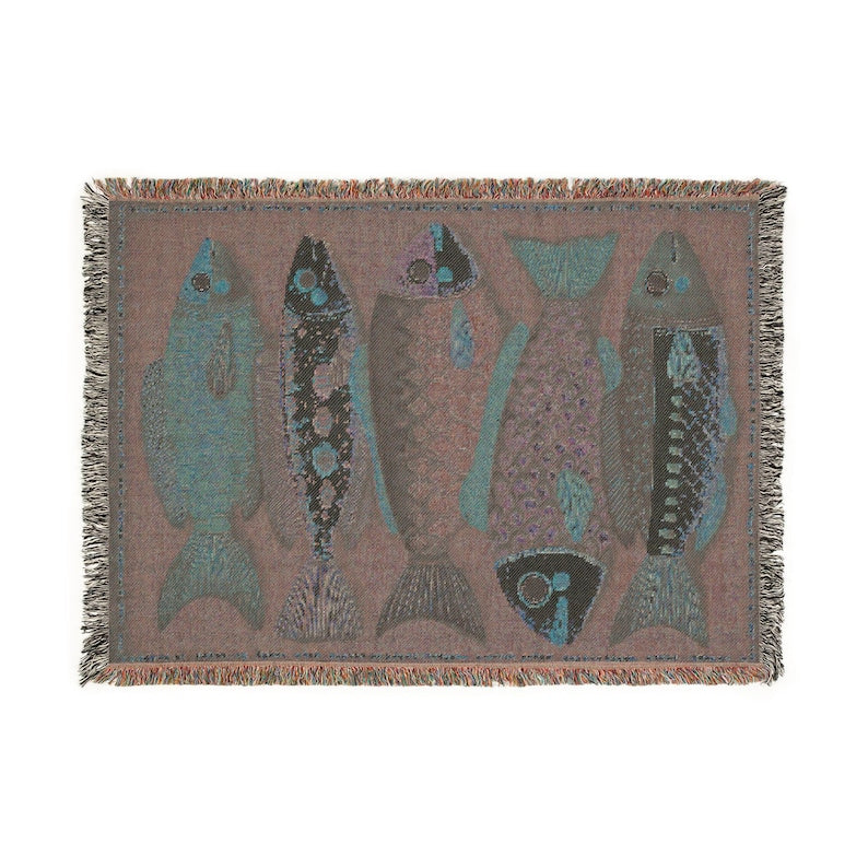 Stacked Folk Fish Woven Blanket | Vintage Rustic Lodge Throw