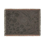 Neutral Japanese-Inspired Midnight Botanicals Floral Pattern Woven Blanket | Botanical Throw, Fringe Edge