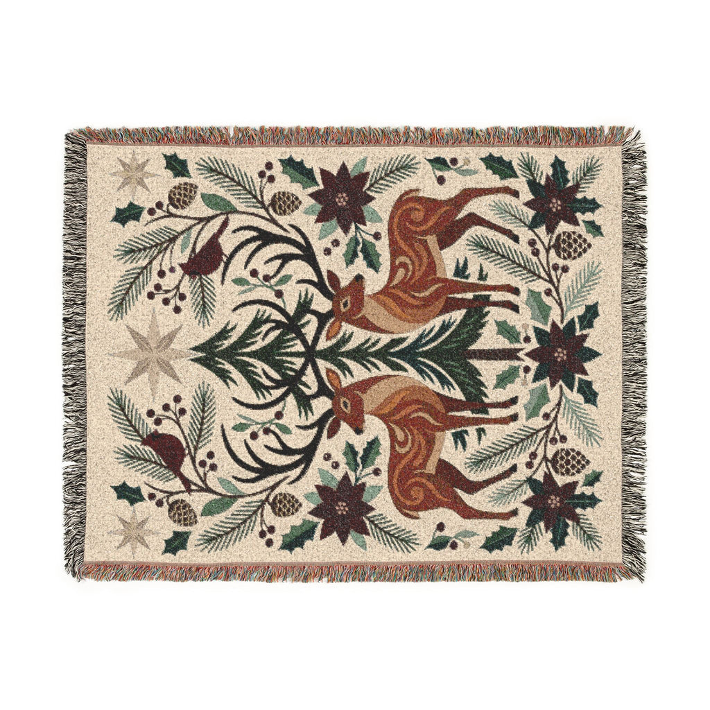 Folk Fox & Floral Woven Blanket | Tapestry Throw
