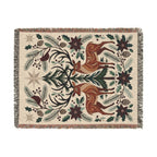 Folk Fox & Floral Woven Blanket | Tapestry Throw