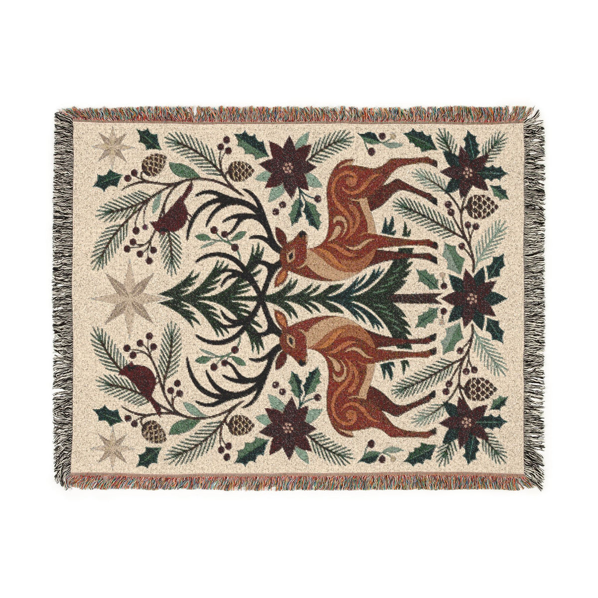 Folk Fox & Floral Woven Blanket | Tapestry Throw