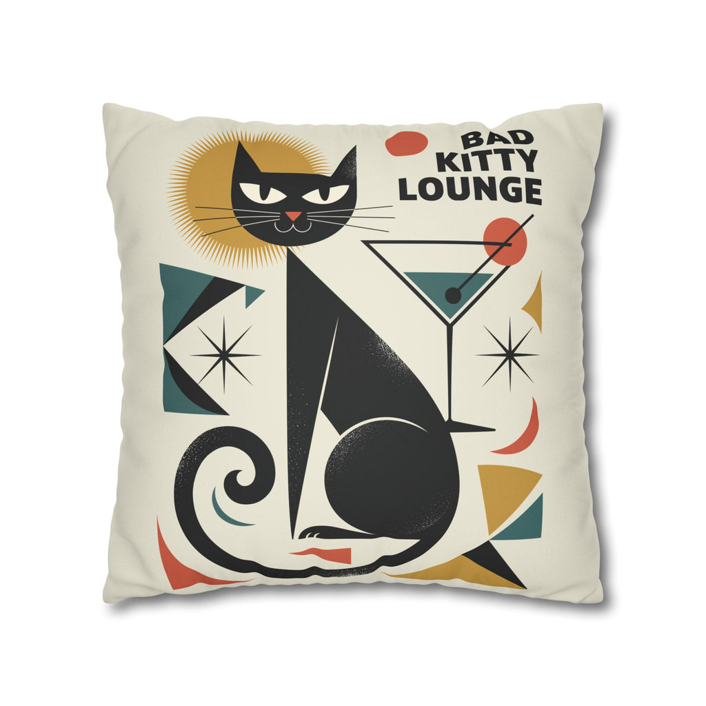 Bad Kitty Mid Century Modern | Art Deco Faux Suede Square Pillowcase | Retro Cat Accent