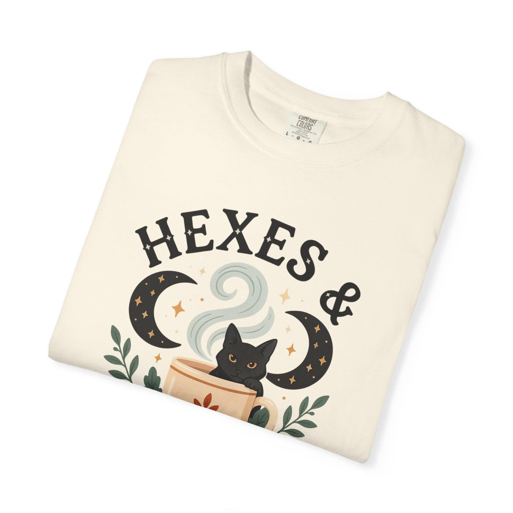 Hexes & Hot Cider T-shirt | Black Cat Mug Autumn Witchy Design