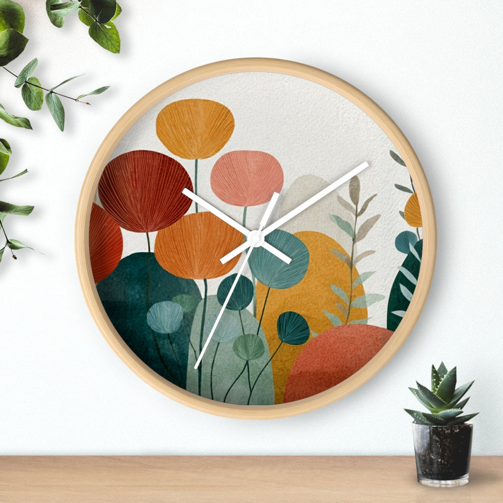 Mid Century Modern Clock |Botanical Modern Watercolor Florals
