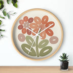 Retro Botanical Flower Wall Clock | Coral Terracotta Sage