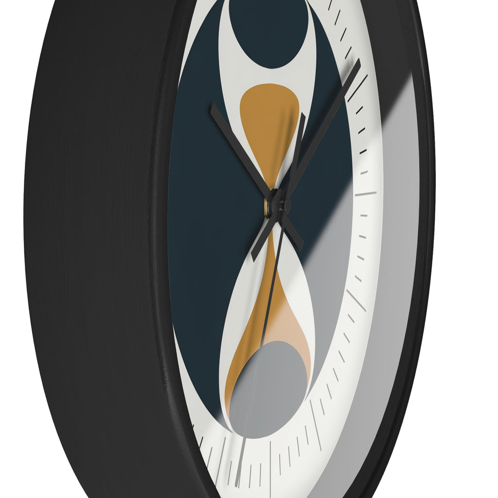 Mid Century Modern Clock | Atomic Retro Minimalist Hourglass Wall Clock | Navy & Gold
