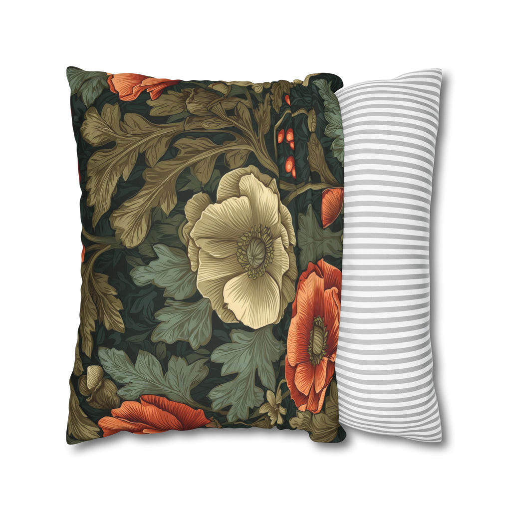 William Morris Inspired Poppy Garden Faux Suede Square Pillowcase