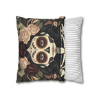 Gothic La Catrina Throw Pillow | Faux Suede Sugar Skull Cushion Cover, Dark Boho Decor