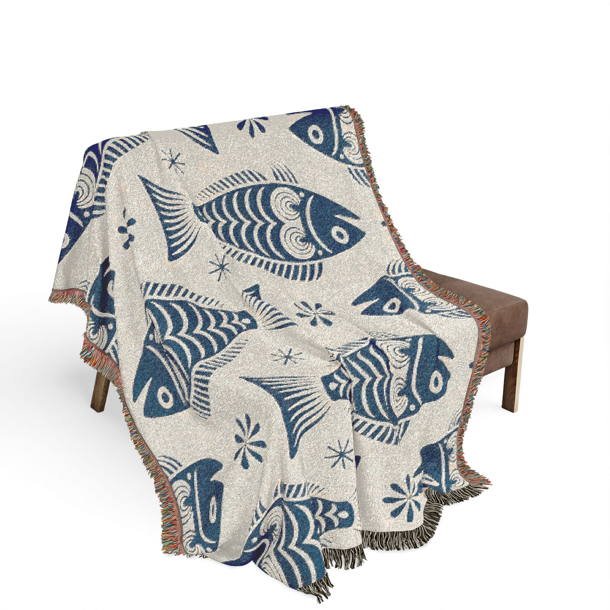 Scandinavian Dala Fish Pattern Woven Blanket | Folk Art
