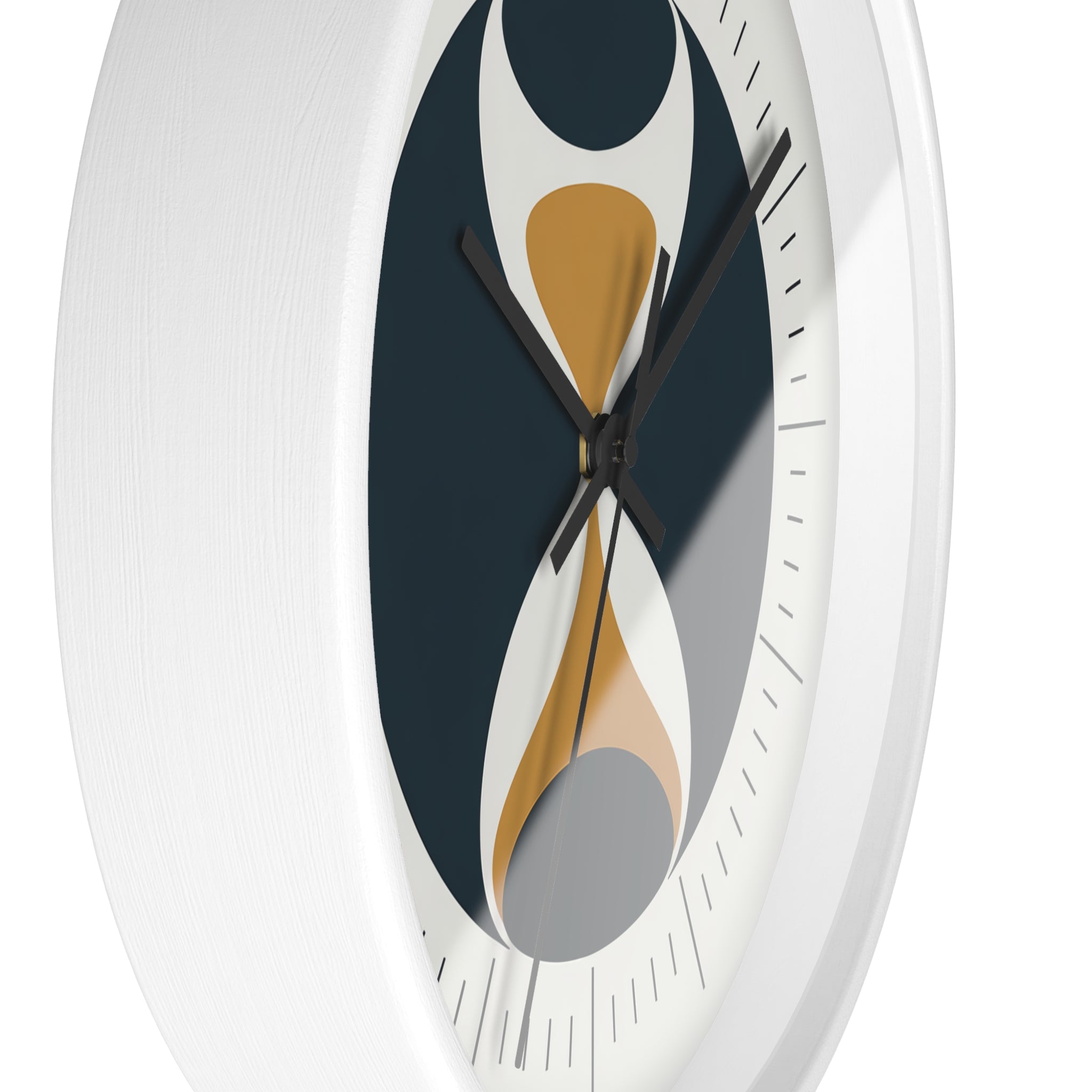 Mid Century Modern Clock | Atomic Retro Minimalist Hourglass Wall Clock | Navy & Gold