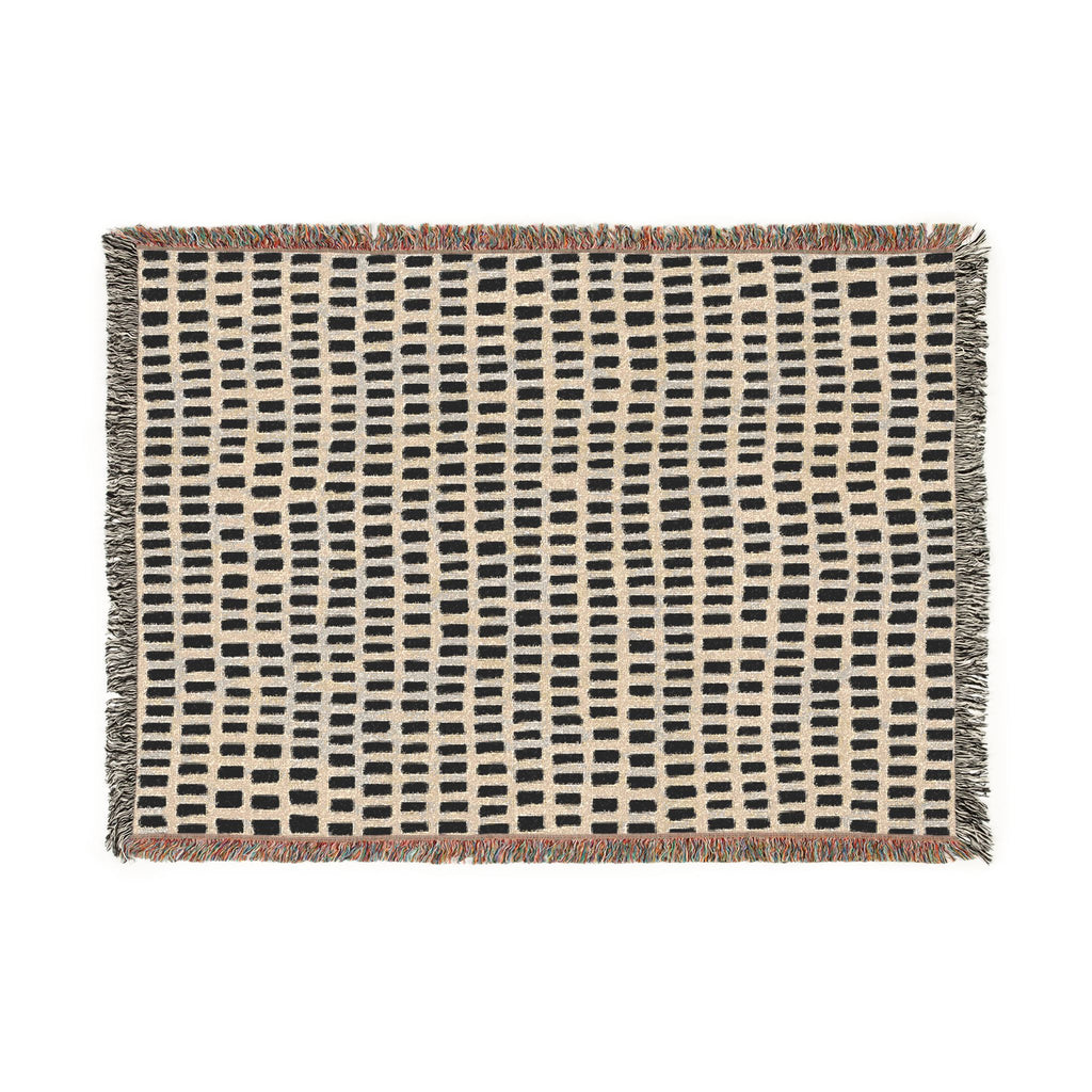 Updated Hand-Drawn Grid Texture Woven Blanket | Cream Background