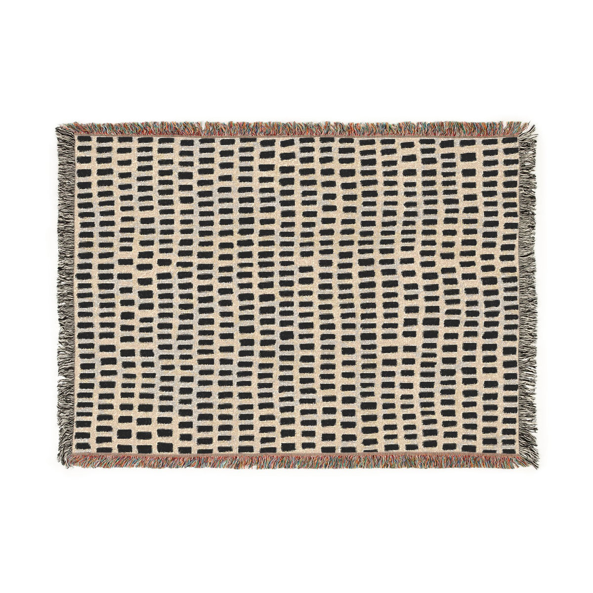 Updated Hand-Drawn Grid Texture Woven Blanket | Cream Background