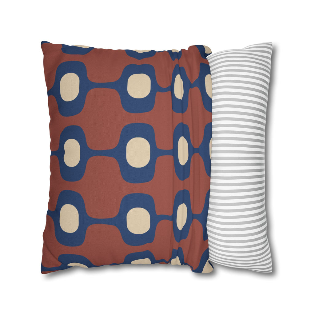 Mid-Century Geometric Repeat Square Pillowcase | Terracotta Navy Cream