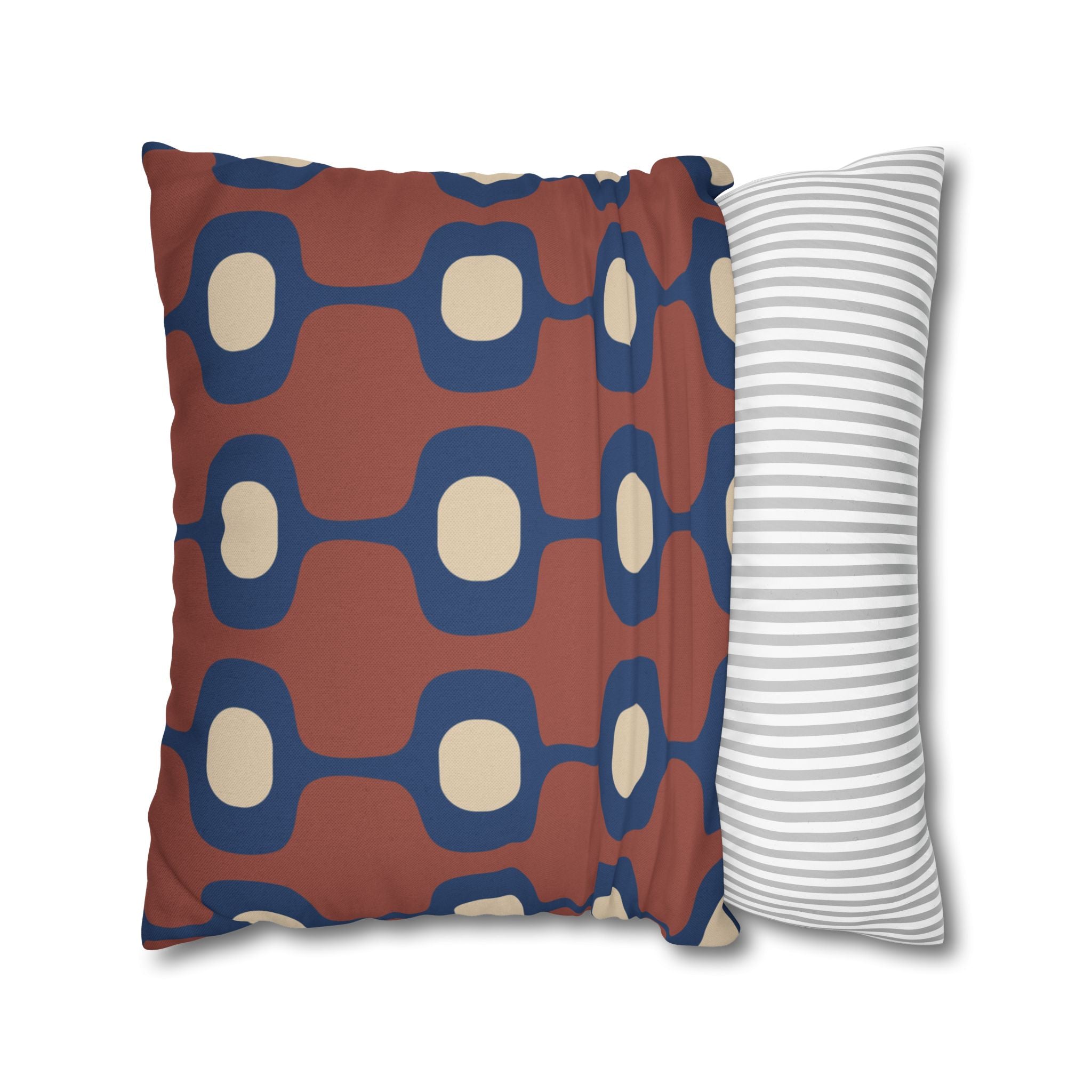 Mid-Century Geometric Repeat Square Pillowcase | Terracotta Navy Cream