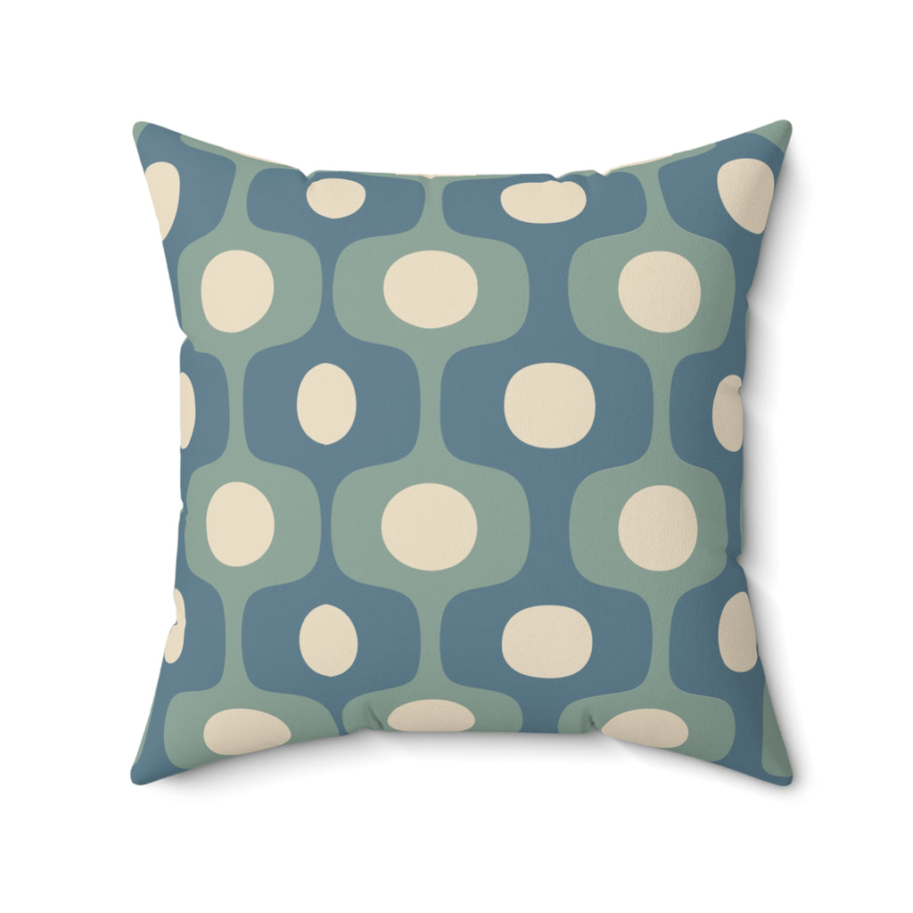 Mid-Century Geometric Pattern Square Pillow | Teal Sage Cream