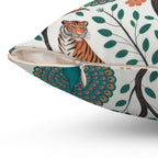 Tiger Peacock Throw Pillow | Botanical Animal Decor
