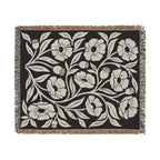 Black & Cream Oversized Poppy Woven Blanket | Floral Throw