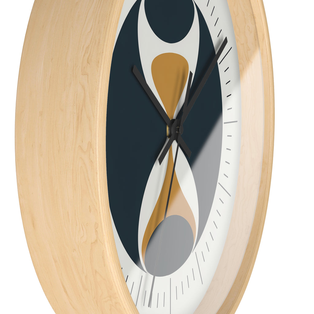 Mid Century Modern Clock | Atomic Retro Minimalist Hourglass Wall Clock | Navy & Gold