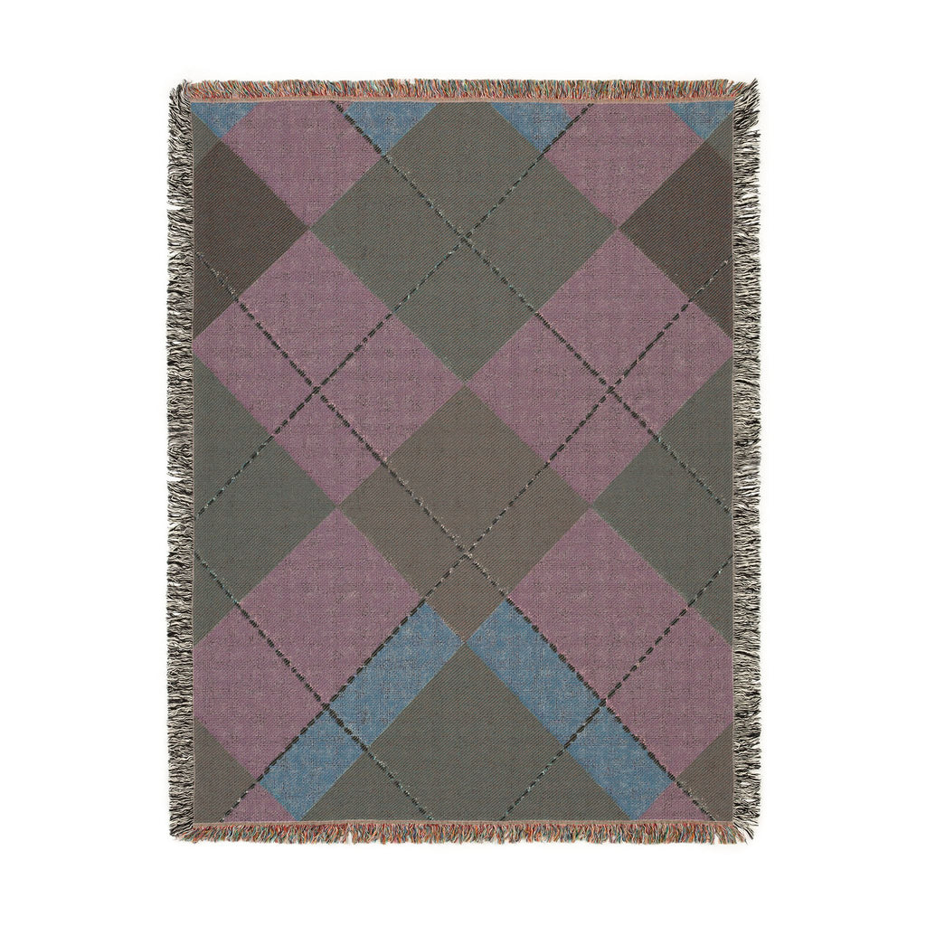 Teal Burgundy Argyle Woven Blanket | Geometric Plaid Throw