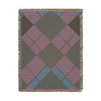 Teal Burgundy Argyle Woven Blanket | Geometric Plaid Throw