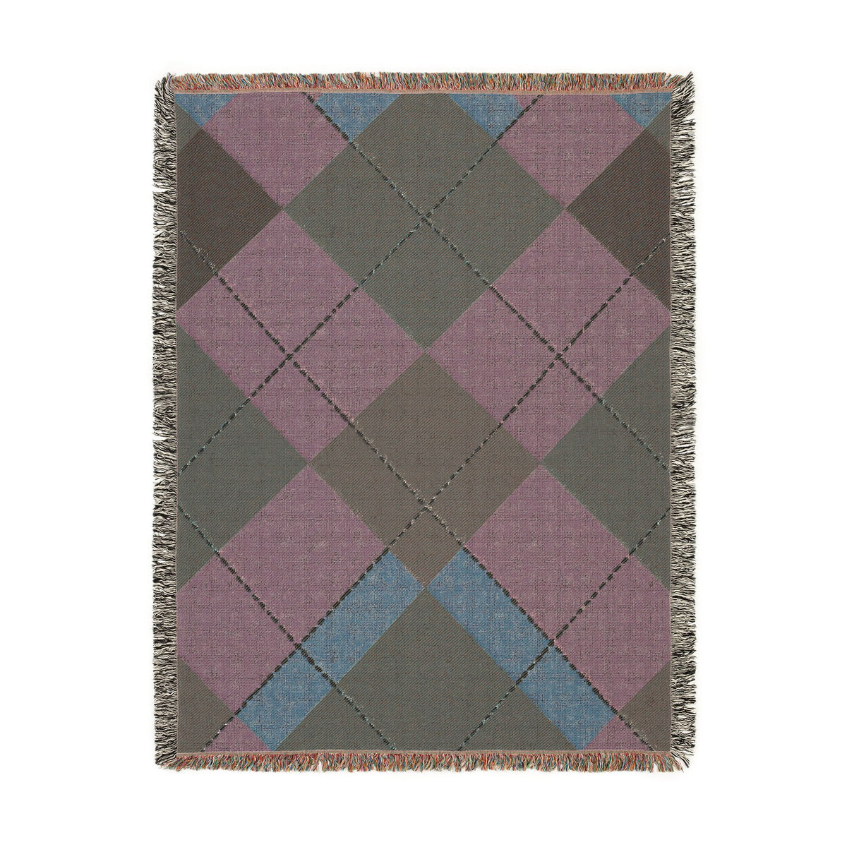 Teal Burgundy Argyle Woven Blanket | Geometric Plaid Throw