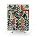 Shower Curtain | Folk Bird Mid Century Boho Design | Boho Home Decor Gift