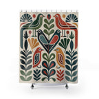 Folk Bird Botanical Shower Curtain | Mid Century Boho