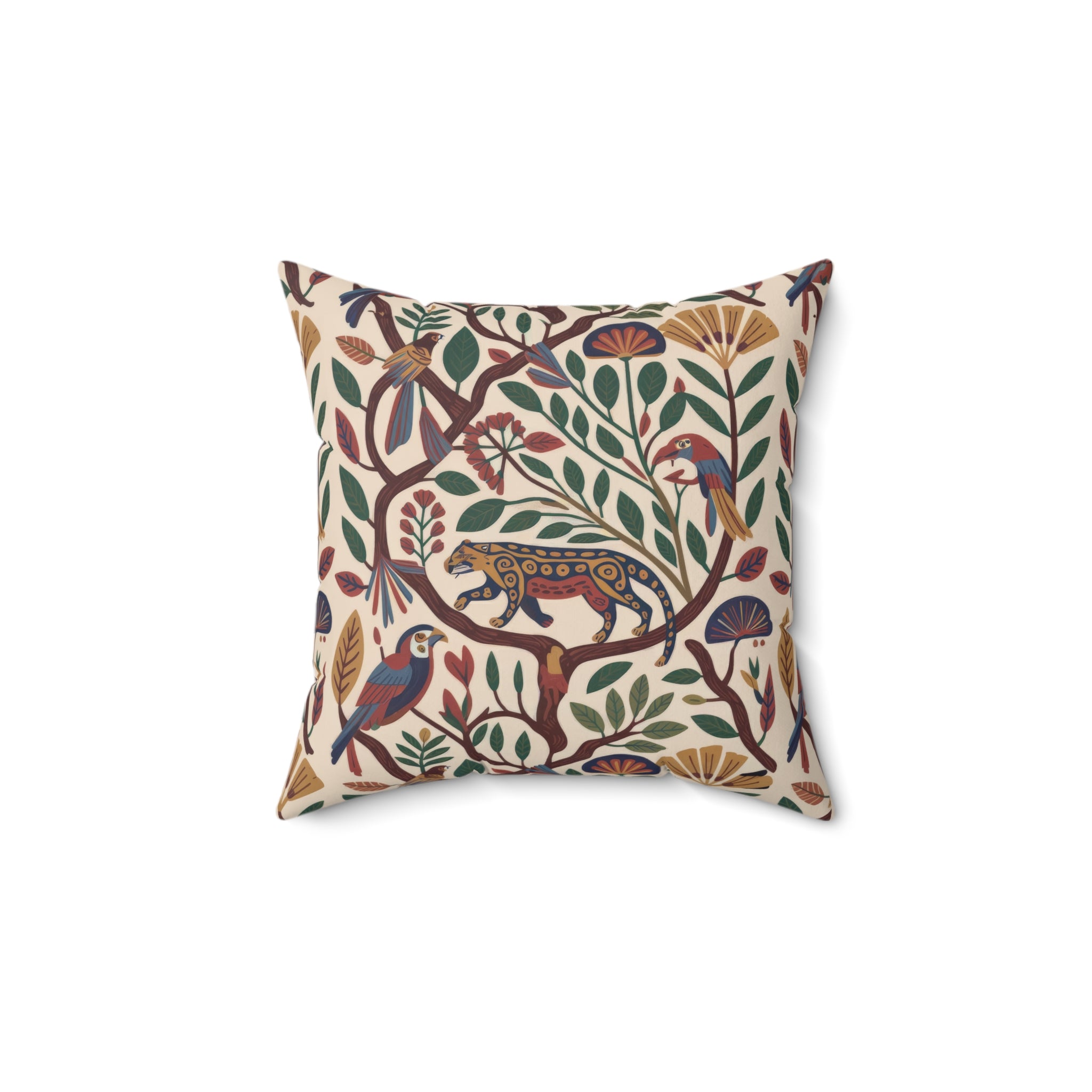 Folk Botanical Jaguar Throw Pillow, Faux Suede Decorative Pillow with Insert, Bohemian Nature Art Cushion