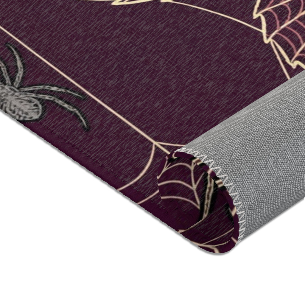 Spider Web Rose Gothic Area Rug | Raven Crescent Moon, Dark Academia Decor