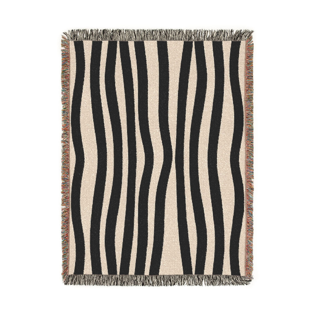 Vertical view of the irregular zebra stripe woven blanket