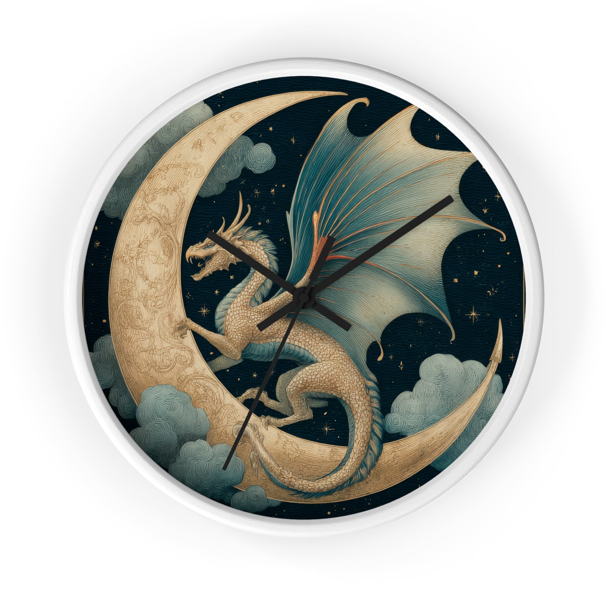 Dragon Crescent Moon Wall Clock | Midnight Stars Emblem