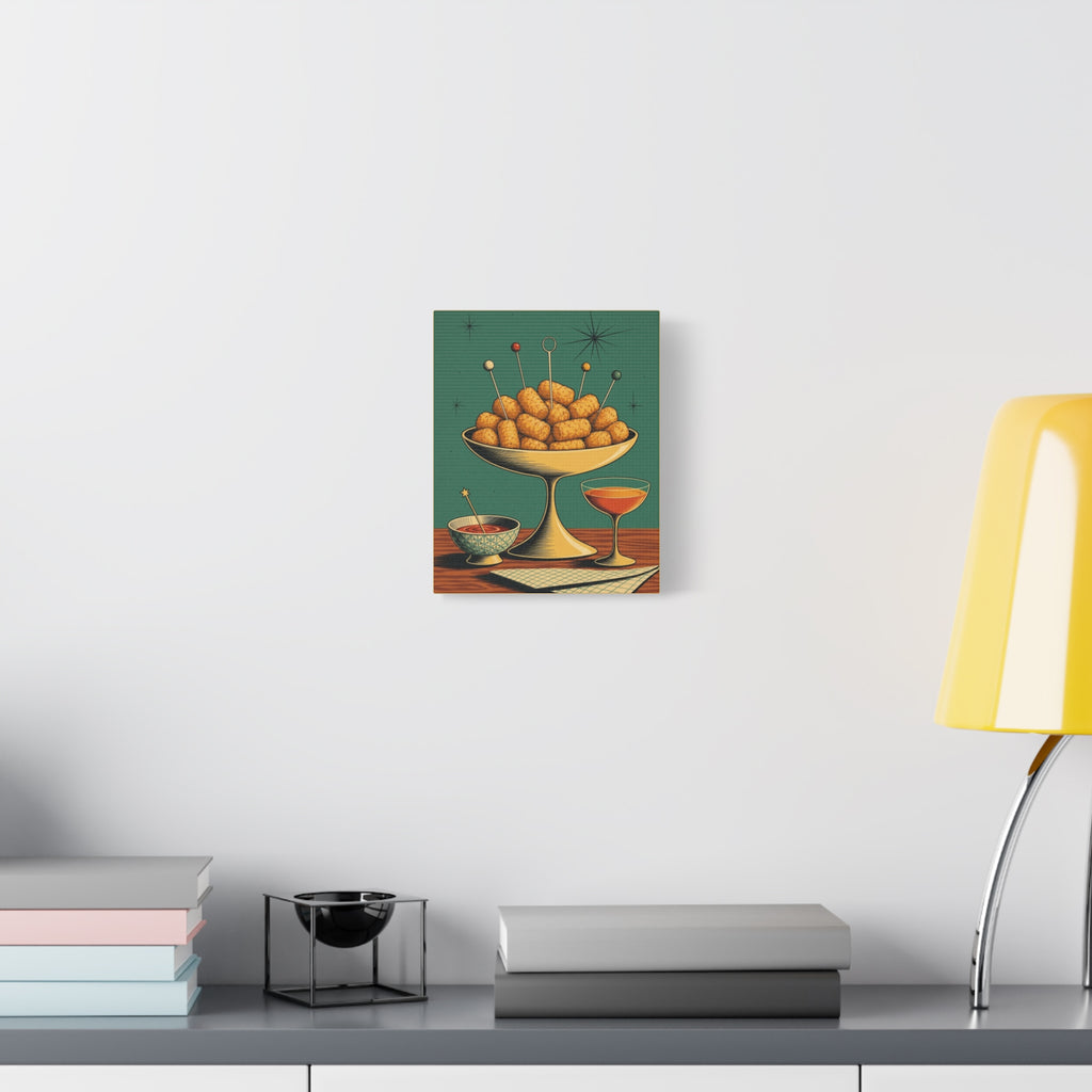 Tater Tot Cocktail Hour mid-century canvas displayed in a modern room
