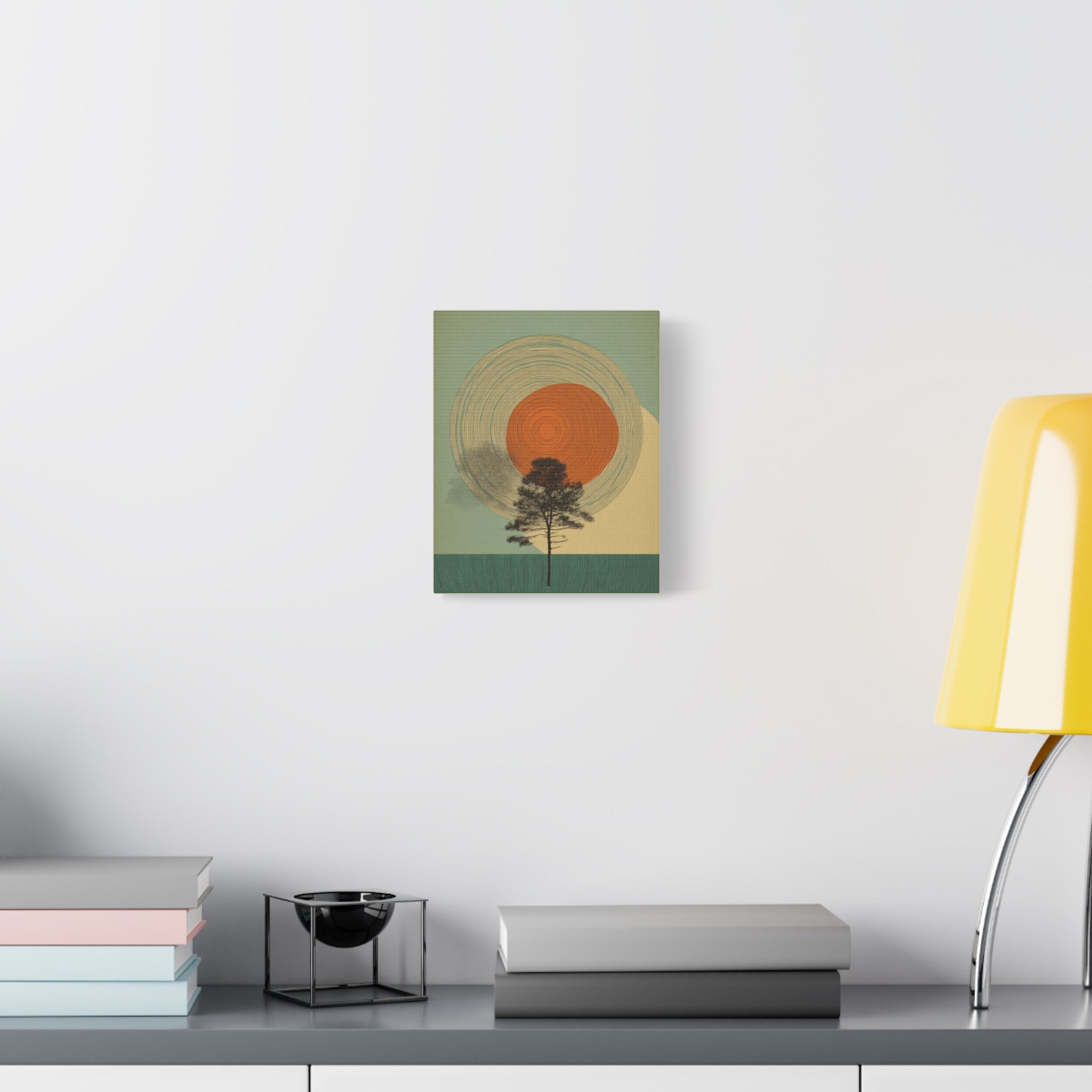 Tree Ring Wall Art | Mid Century Wall Art | Abstract Canvas Of Sun And Tree Nature Landscape