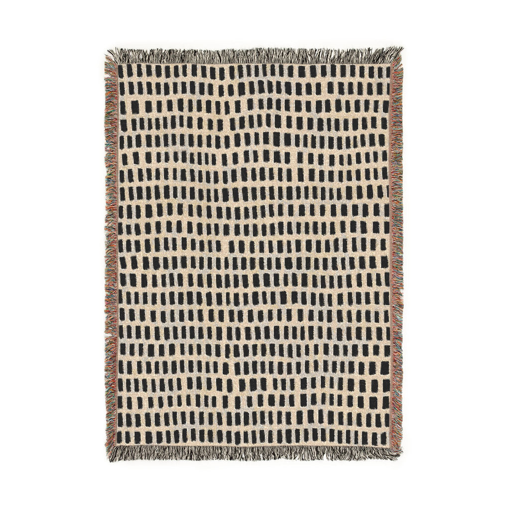 Updated Hand-Drawn Grid Texture Woven Blanket | Cream Background