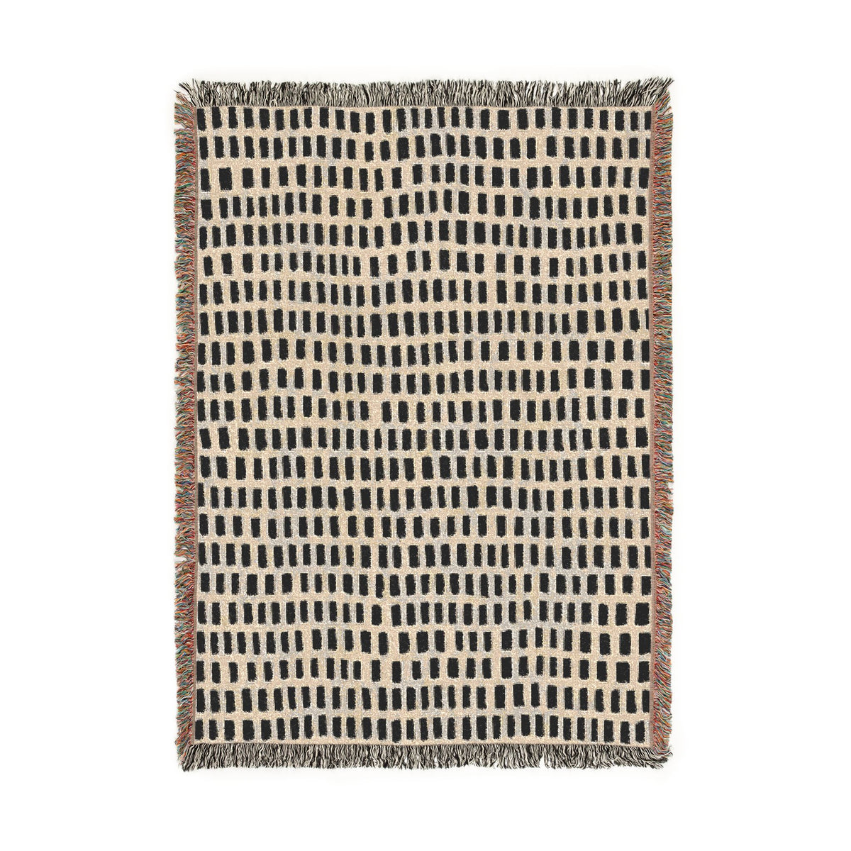 Updated Hand-Drawn Grid Texture Woven Blanket | Cream Background
