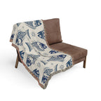 Blue Scandinavian Fish Woven Blanket | Nordic Folk Art Throw