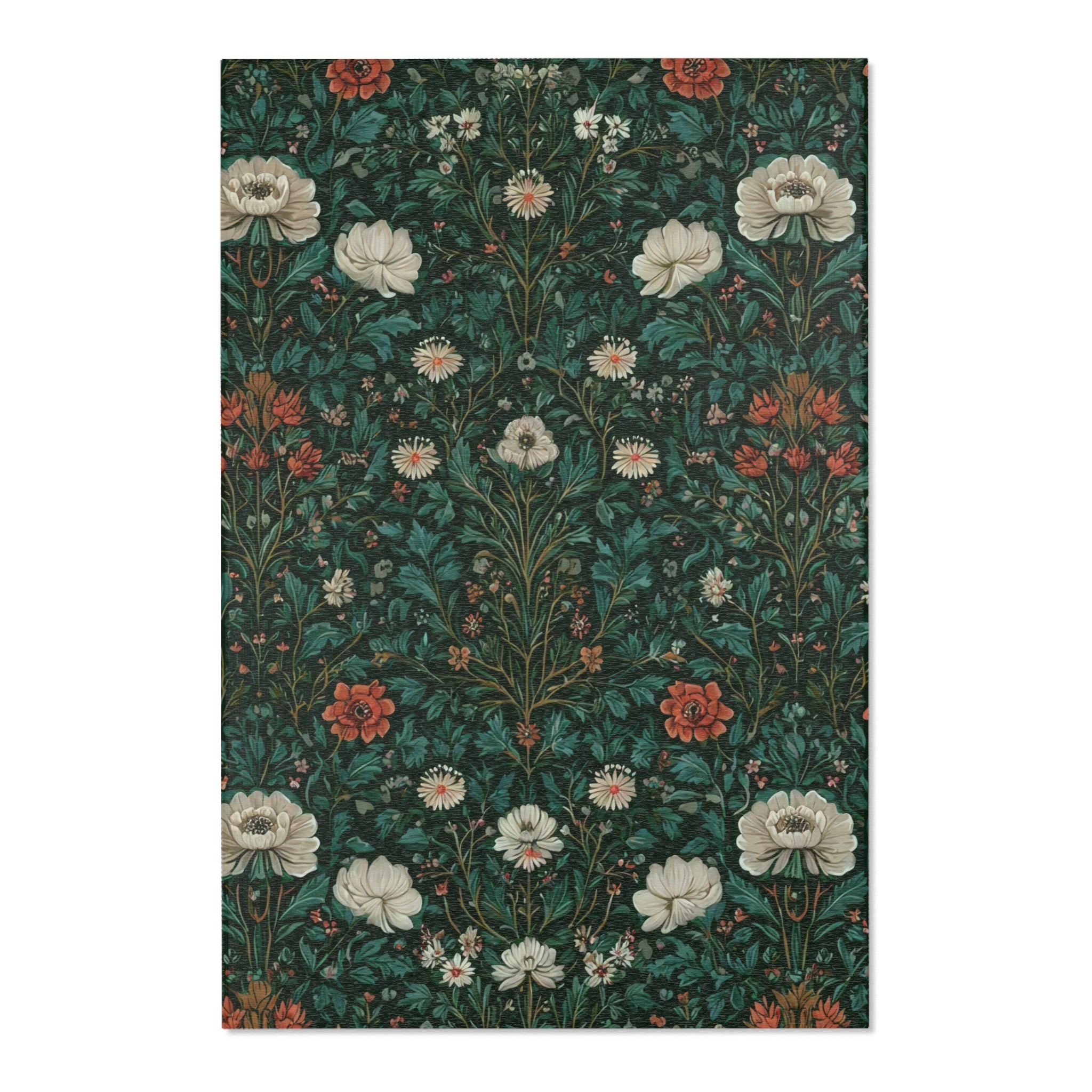 William Morris Botanical Area Rug | Vintage Floral Forest Green