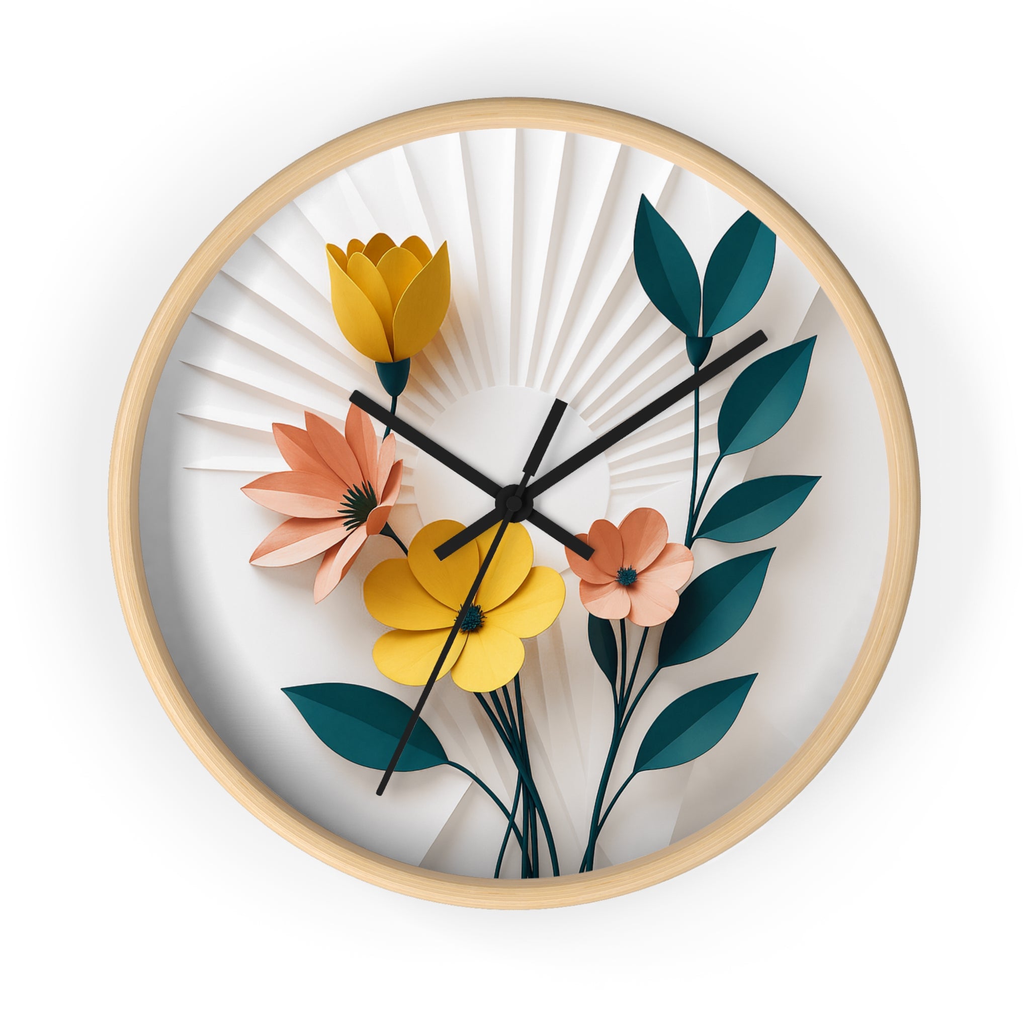 Mid Century Modern Clock | Botanical 3D Paper Flower Art |  Layered Vintage Floral Decor