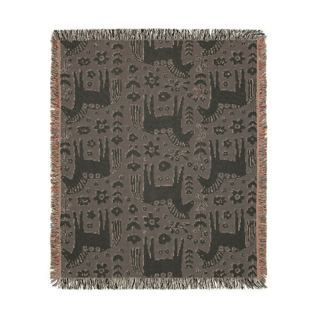 Scandinavian Dala Horse Woven Throw Blanket  | Nordic Folk Art Throw