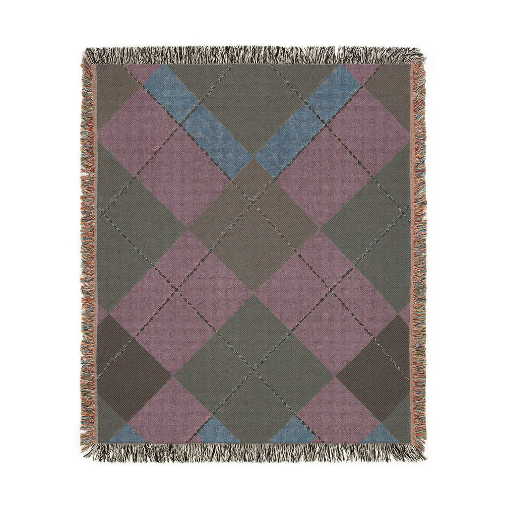 Teal Burgundy Argyle Woven Blanket | Geometric Plaid Throw