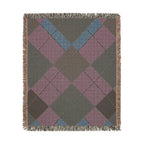 Teal Burgundy Argyle Woven Blanket | Geometric Plaid Throw