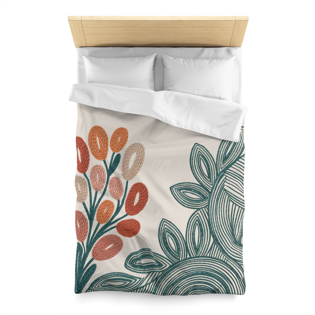 Modern Folk Botanical Duvet Cover | Boho | Mid-Century Floral, Terracotta Teal