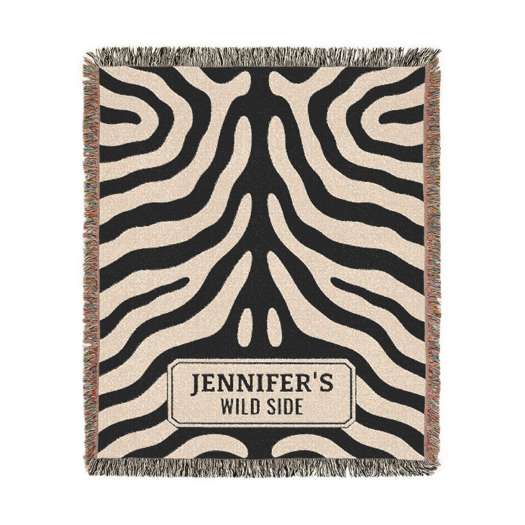 Personalized Zebra Print Woven Blanket | Custom Name Throw
