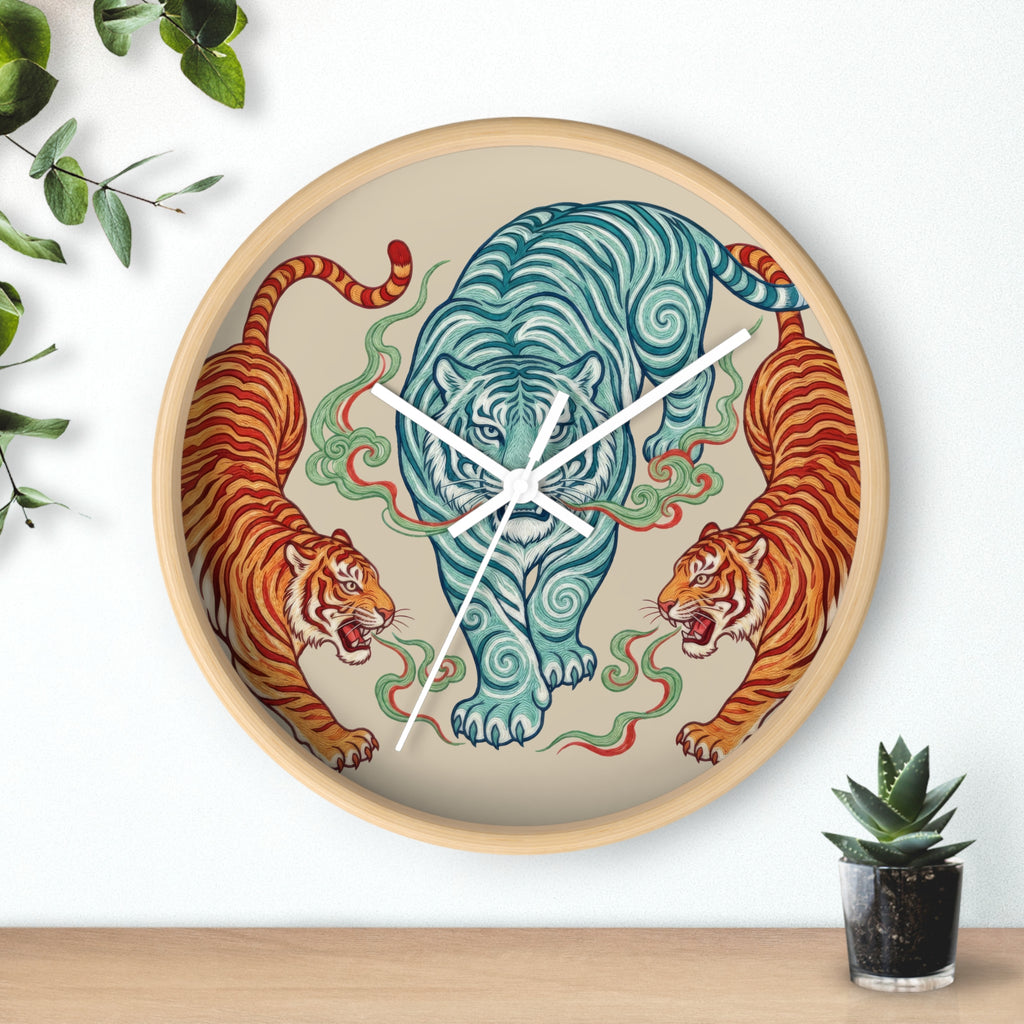 Chinoiserie Three Tigers Wall Clock | Mid Century Modern