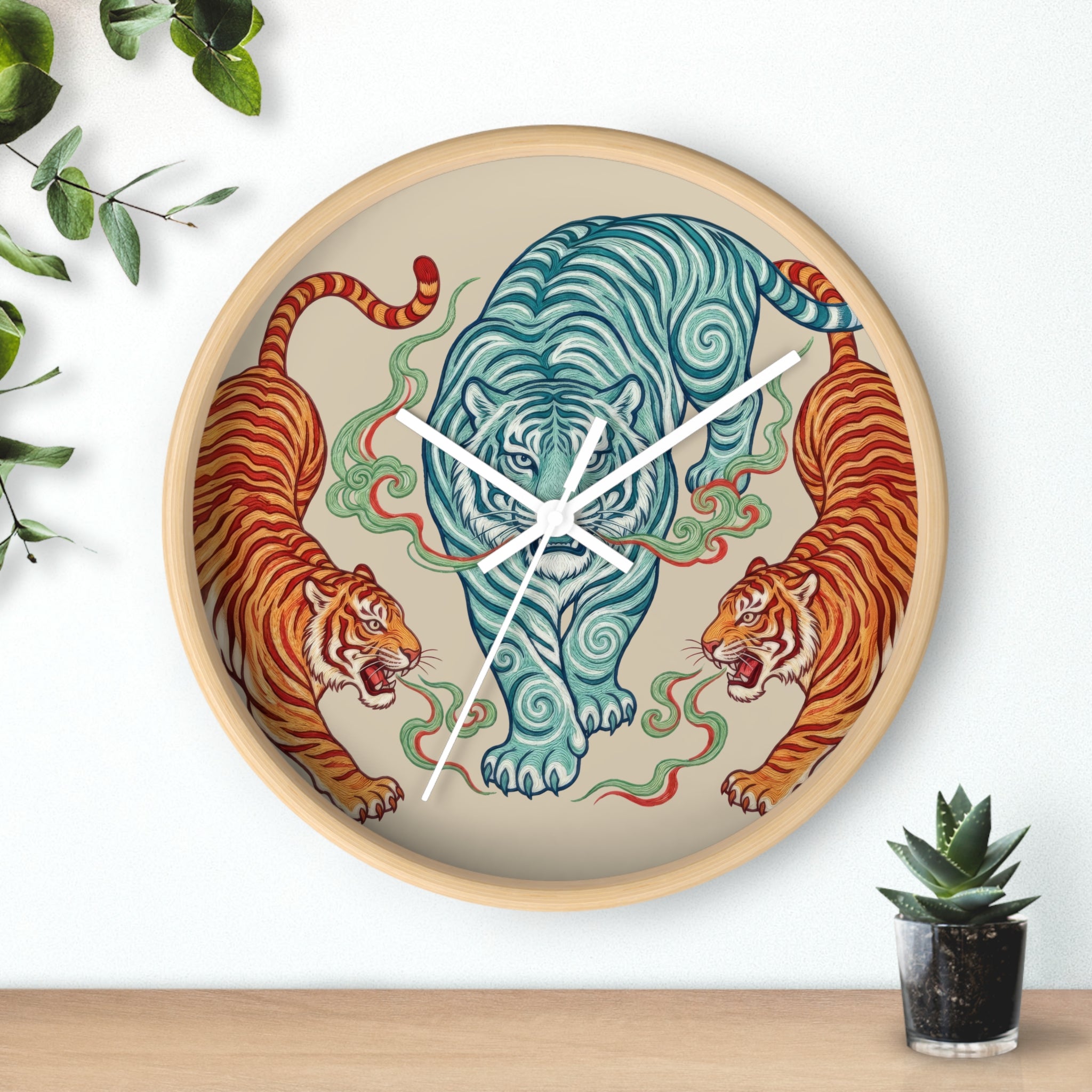 Chinoiserie Three Tigers Wall Clock | Mid Century Modern