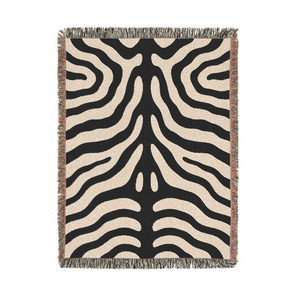 Vertical view of the full zebra-hide woven blanket pattern