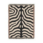 Vertical view of the full zebra-hide woven blanket pattern