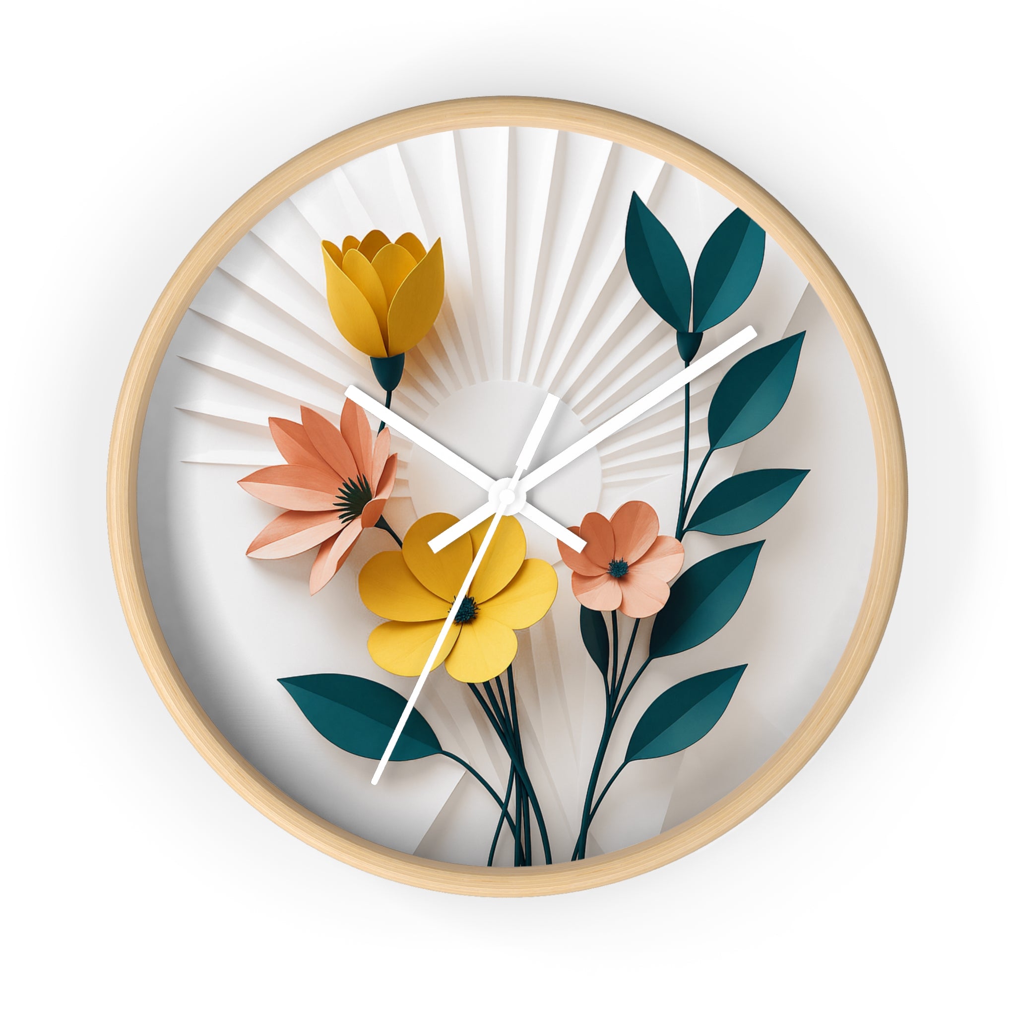 Mid Century Modern Clock | Botanical 3D Paper Flower Art |  Layered Vintage Floral Decor