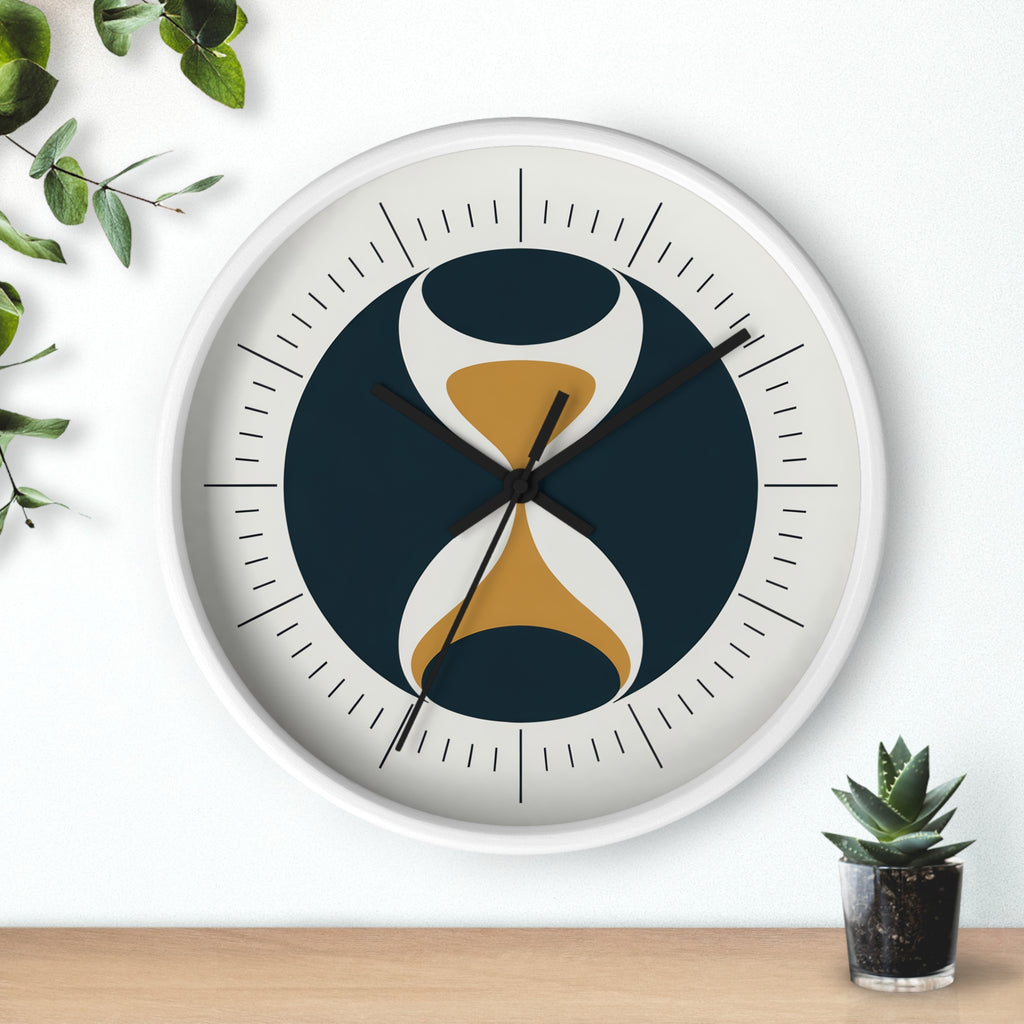 Mid Century Modern Clock | Atomic Retro Minimalist Hourglass Wall Clock | Navy & Gold