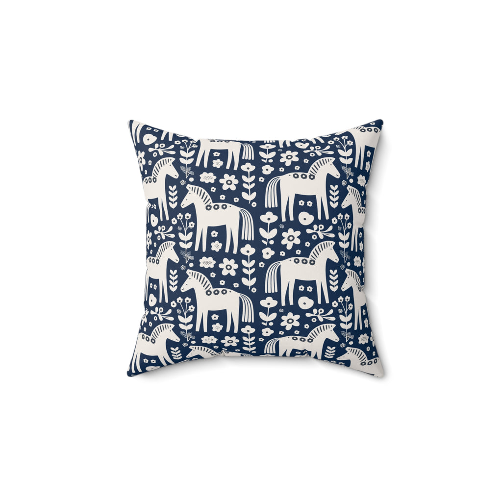 Scandinavian Folk Horses Throw Pillow | Square Pillow with insert